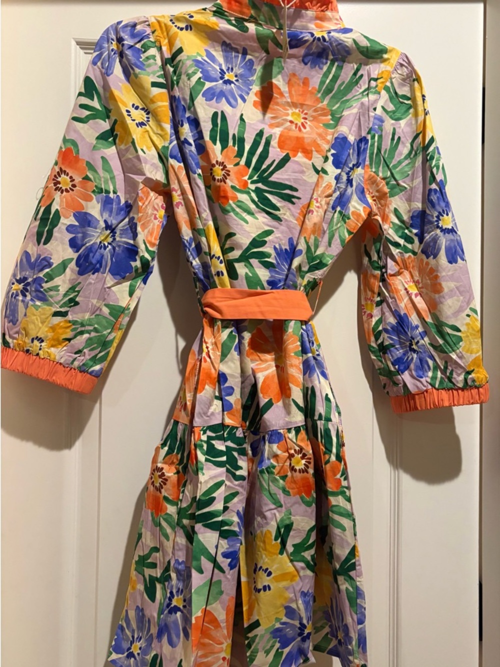JODIFL Bright Floral Wrap Mini Dress with Orange Trim - Picture 5 of 7